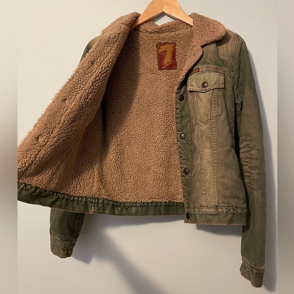 7 For All Mankind Vintage Sherpa Lined Jean Jacket Small - Picture 8 of 9